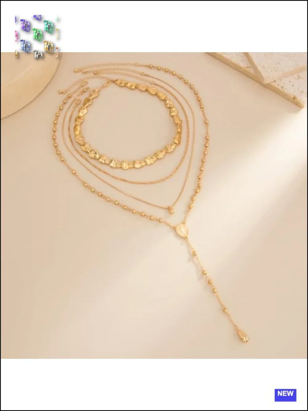 Layered Irregular Geometric Long Stackable Bead Choker Necklace
